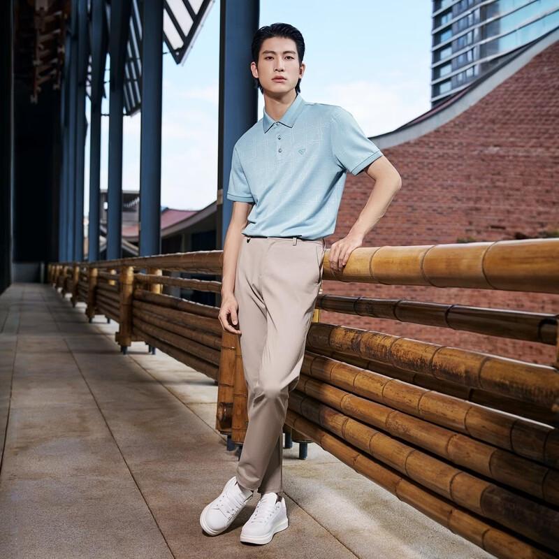 Septwolves Herren Kurzarm-Poloshirt aus Maulbeerseiden-Jacquard
