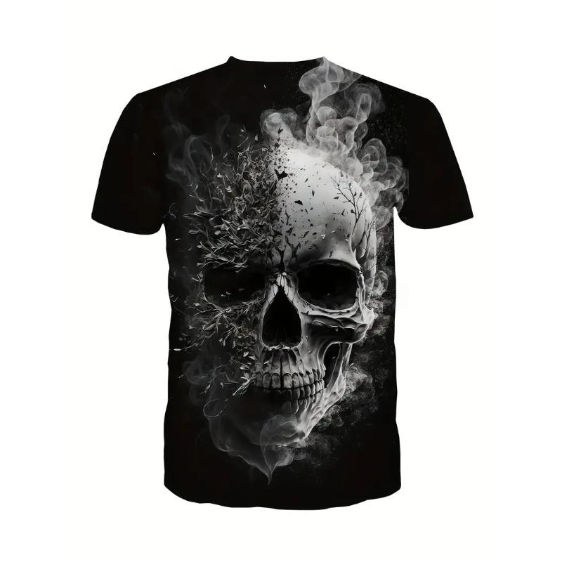 Large Men's Skull Pattern 3D Printed Men's Round Neck Short Sleeved T-shirt Summer Fashion T-shirt Casual and Comfortable Versatile Top