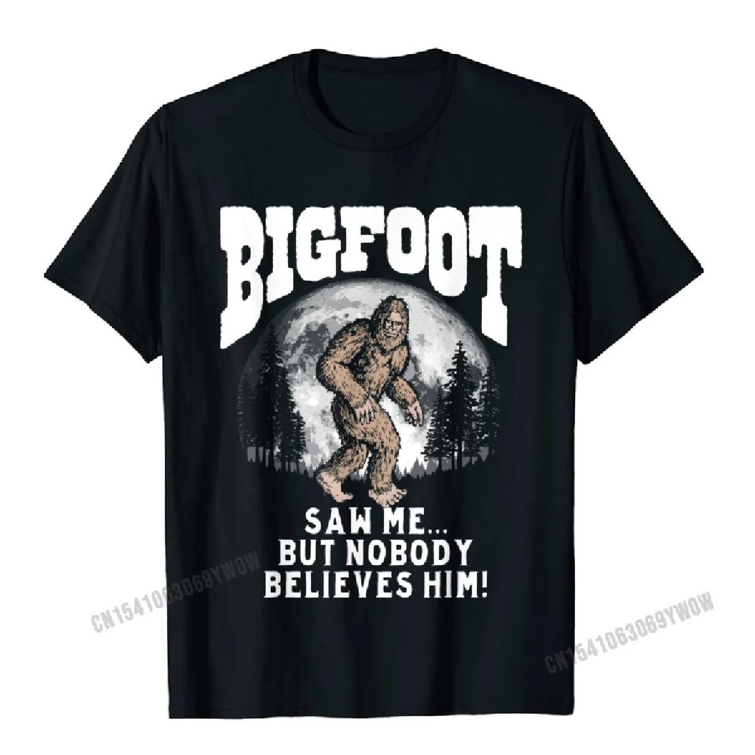

Bigfoot Saw Me But Nobody Believes Funny Sasquatch Moon T-Shirt Camisas Men Cool Tops & Tees Cotton Man Top T-Shirts Oversized S