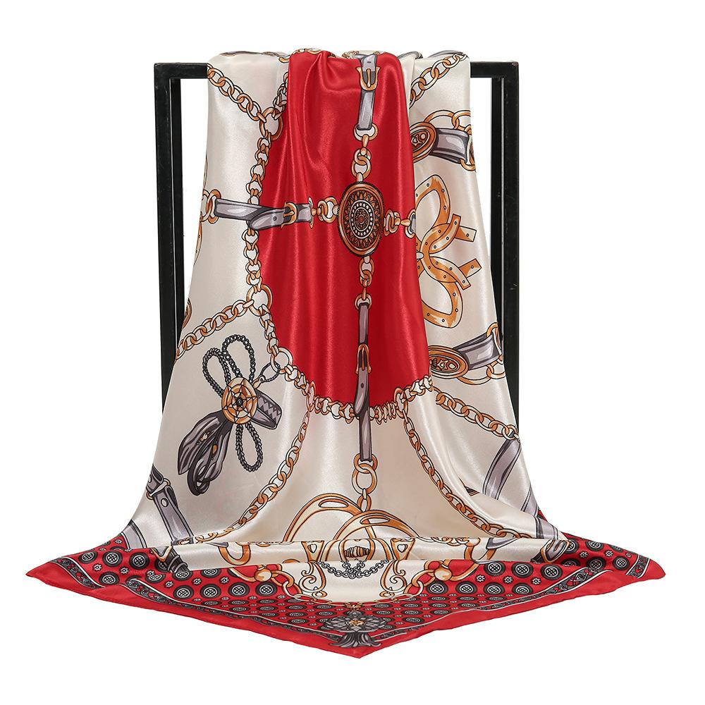 90*90Cm Women Square Silk Scarf Luxury Large Shawl Neckerchief Print Headband Female Foulard Bandana Wraps Hijab Scarves