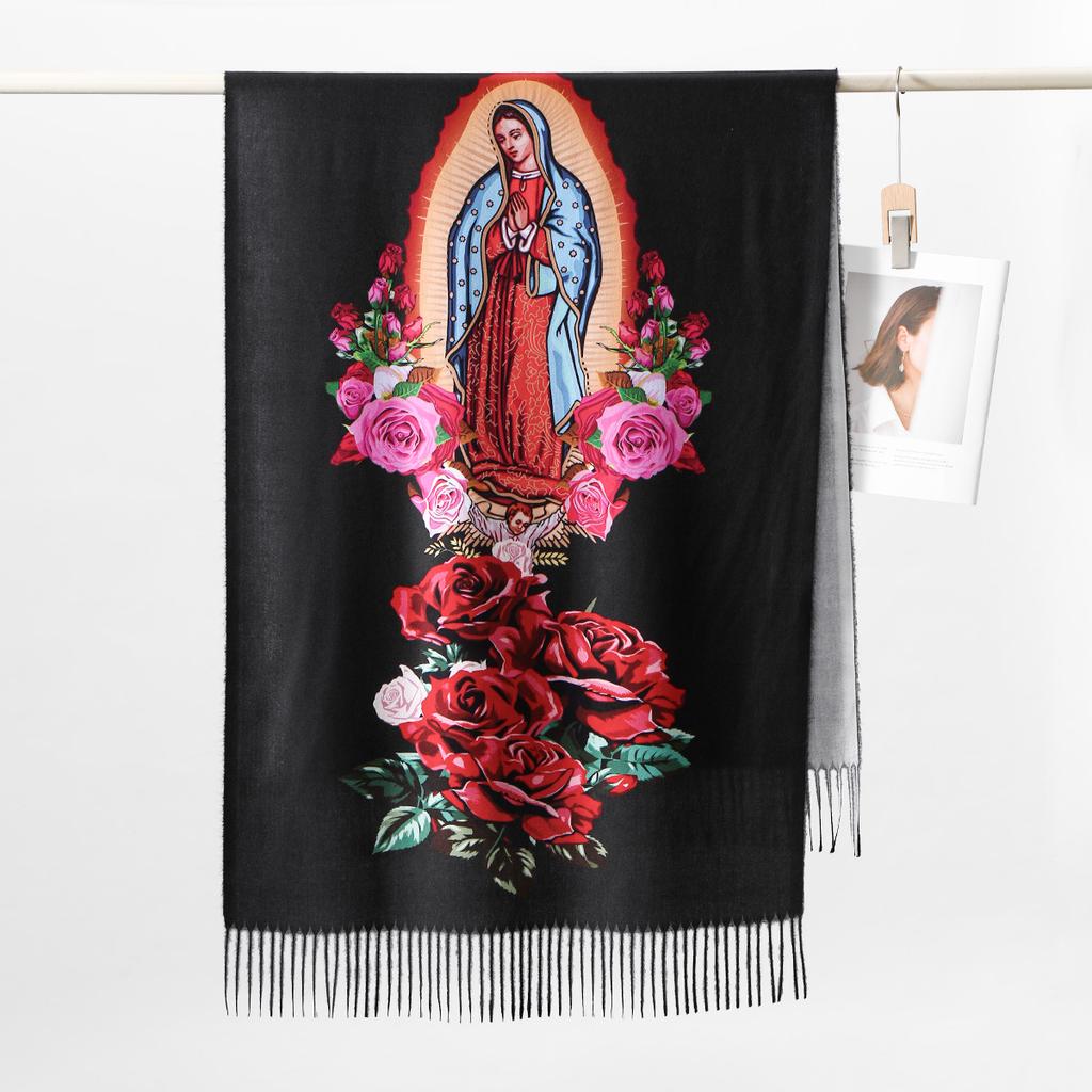 Custom Catholic Virgin Mary Tassel Scarf Women Soft Quality Cashmere Shawl Wrap Warm Throw Blanket Prayer Shawl