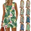 Women's Summer Casual Floral Print Tank Top Square Neck Sleeveless Sportswear With Pockets Shorts Set Lightweight Breathable Fabric