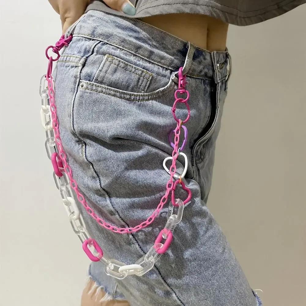 1pcs Hip Hop Punk Style Cool GirlsWaist Chains Pink Love Heart Pants Belt Chain Trousers Jean Skirt Waist Lobster Clasp Closures