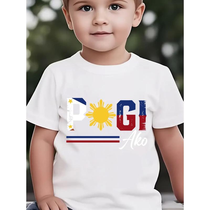 European Size Boys Round-neck Short-sleeved T-shirt with Unique English Patterns POGI