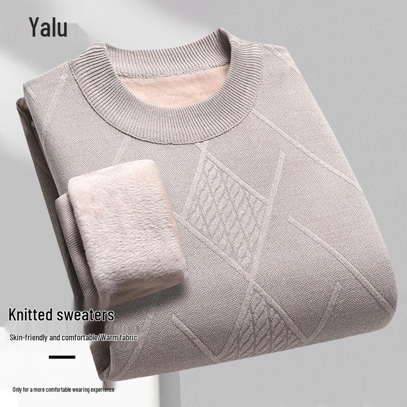 Yalu Men s Fleece-lined Thick Warm Round Neck Knit Sweater M
