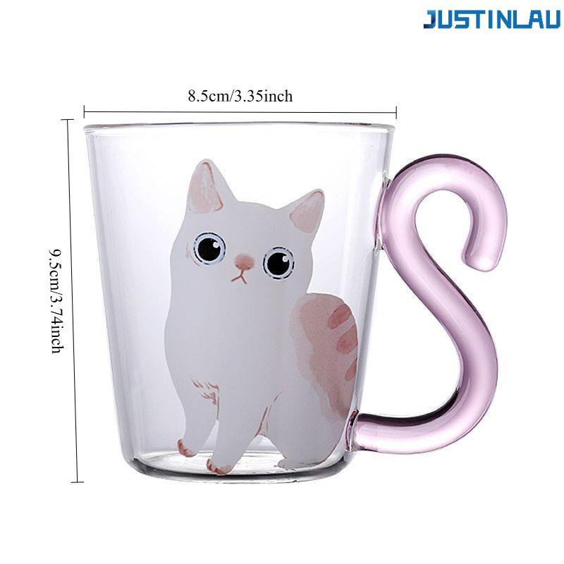 Milk Juice Cup Coffee Cup Cute Cat Transparent Glass Cup Suitable for Couples To Give Gifts with Handle Glass Cup Mug