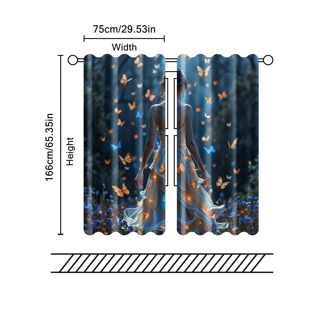 2 pcs   filtering curtains (excluding rods   non-movable   without batteries) Serene Woman with Butterflies for use in bedrooms and