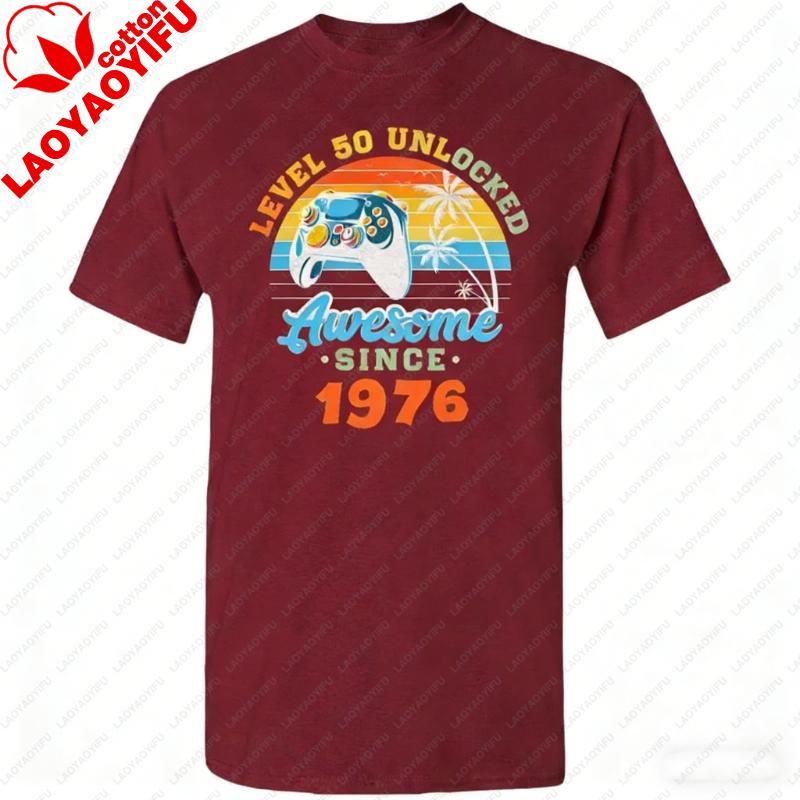 Level 50 Unlocked Awesome Since 1976 or Any Custom Year Fifty Years Old 50th Birthday Gamer Funny Tee Unisex Adult TShirts
