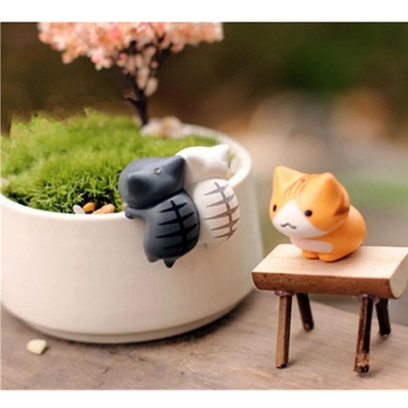 1Pc/6Pcs Funny Meow Cat Planter Miniature Landscape Mini Doll Balcony Decorative Planter Home Decoration