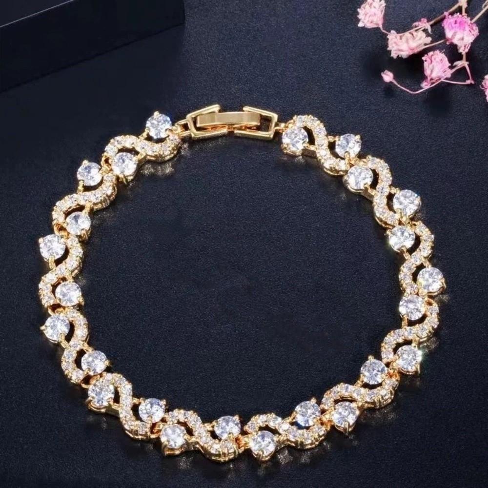Gold Plated Zircon Cross Hand Chain Colorful Fashion Jewelry Crystal Gemstone Bracelet For Women