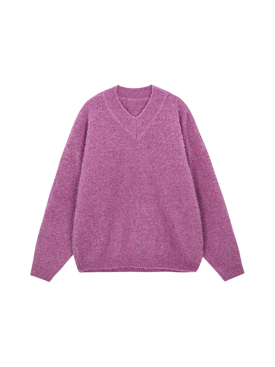 Salad Basket Wool Boucle V-Neck Pullover - Pink