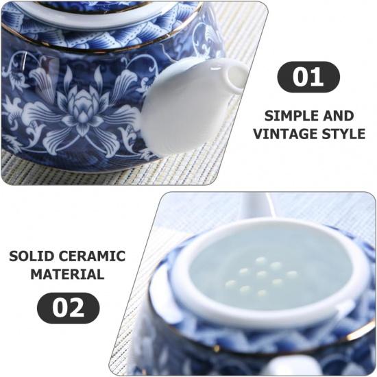 Ceramic Tea Pot Blue and White Porcelain Teapot Chinese Tea Kettle Water Kettle Decorative Floral Teapot Tea Jug Coffee Pot for Stove Water Coffee