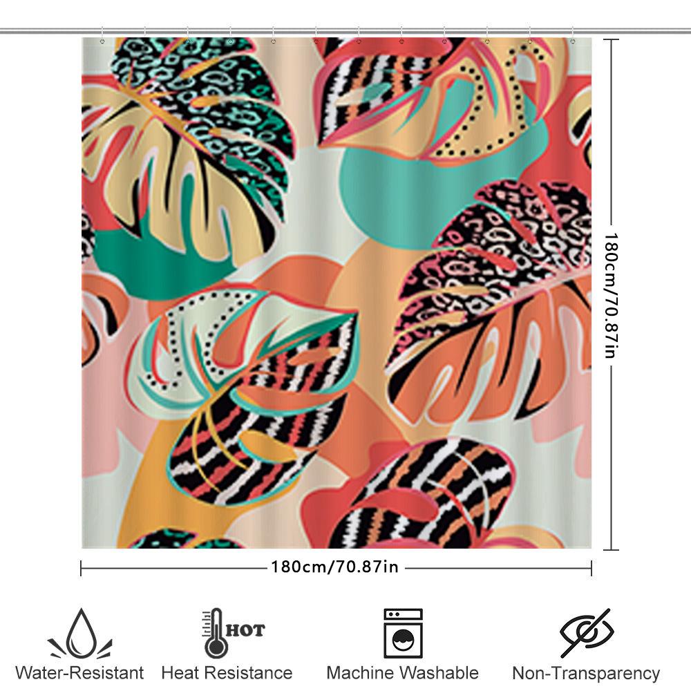 Animal Print Shower Curtain Tropical Leaves Design Vivid Colors For Bathroom Decor