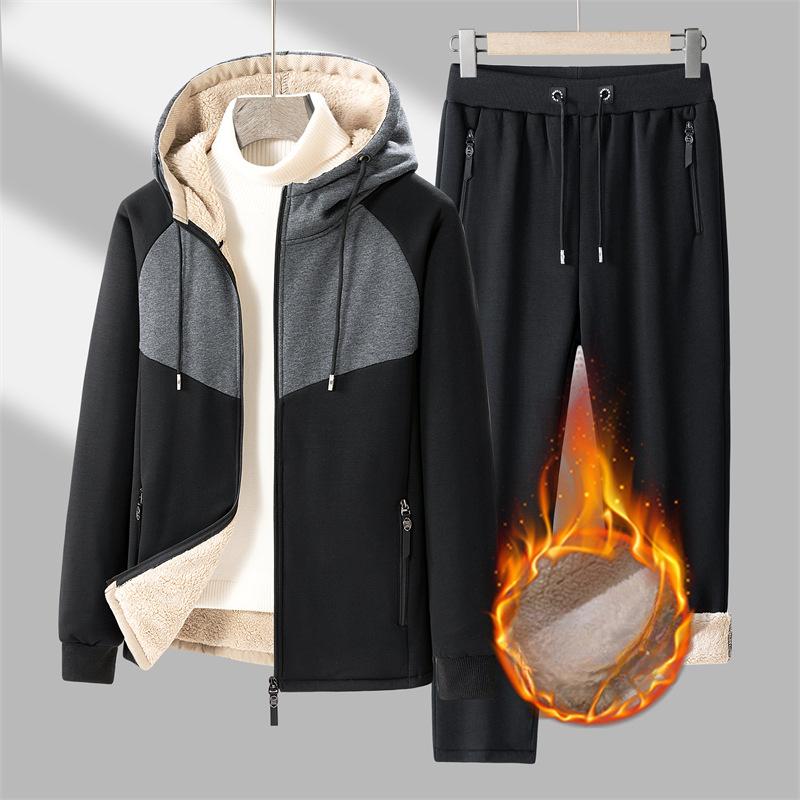 

Добавить бархатный утолщенный теплый комплект из двух частей из овечьего бархата для спорта, осень-зима, худи-кардиган, толстовка, брюки, новый костюм, мужской 2XL