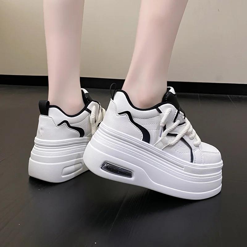 Woman Breathable High Top Black White Boots Shoes Women Casual Sport Shoes Platform Hidden Increasing 8CM Platform Sneakers Shoe