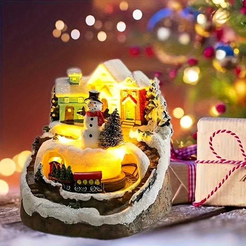 

1pc Rotating Christmas Village Train House with LED-Lit Music Box - Resin Miniature Train Suitable for Tabletop Display,(No Batteries Included) Snowman Style [rotating With Music]