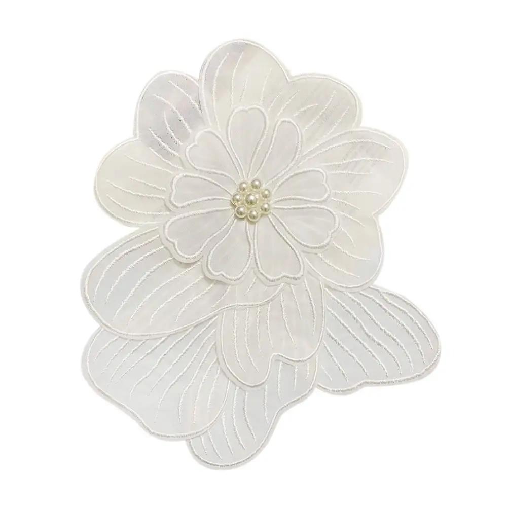 

Clothing Accessories Embroidery Patches DIY Sew On Patch Handmade Pearl Flower Patches Embroidery White Black Chest Flower білий