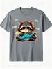Cute Gaming Raccoon Pew Pew TShirt Cartoon Gamer Animal Graphic Tee Casual Cotton Short Sleeve Tshirt