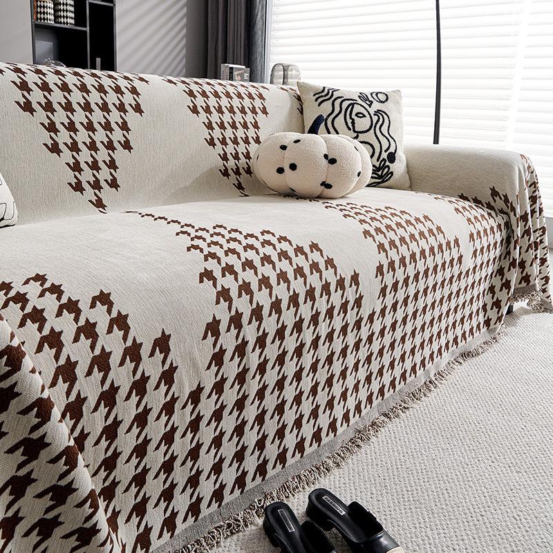 Light Luxury High-Grade Full Covered Sofa Cover Cloth Four Seasons Universal Chenille Sofa Cover Houndstooth Dustproof Sofa Cover Towel