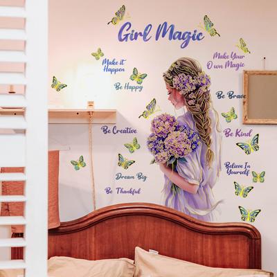 Une Variété de Filles Créatives Dos Phrases Anglaises Stickers Muraux Dorés Décoration Chambre d'Enfant Chambre Fond Mur Autocollant