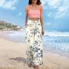 Women's Wide Leg Pants With Elastic Waistband Printing Large Pockets Patchwork Edge, Loose Pants