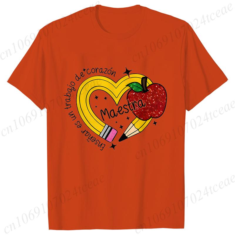 Casual Pencil MAESTRA Print Teachers Girl T-shirts Casual Short Sleeve Womens T-shirt Round Neck Fashion Teacher Tee Clothing