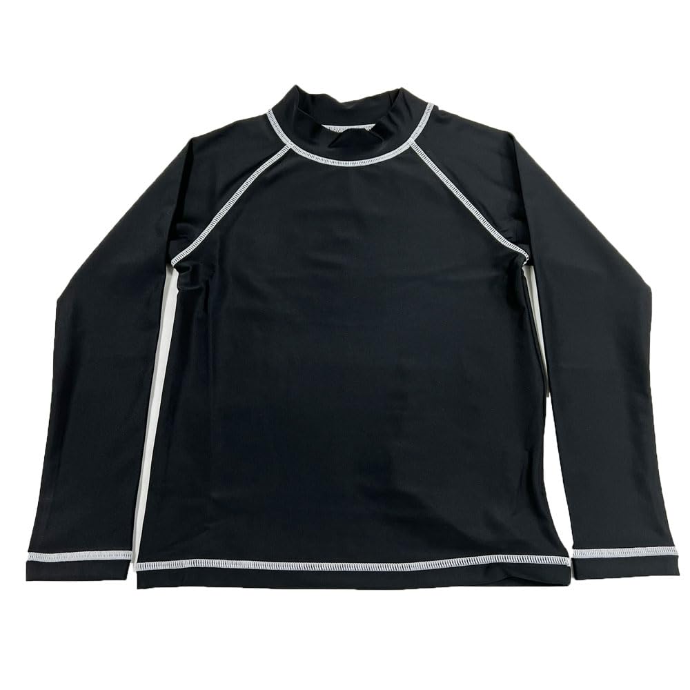 

Laqua School Rash Guard, No Zipper, Pull-Over Style, for Girls and Boys, Solid Color, GN-5505, 140cm, Black, White Stitching
