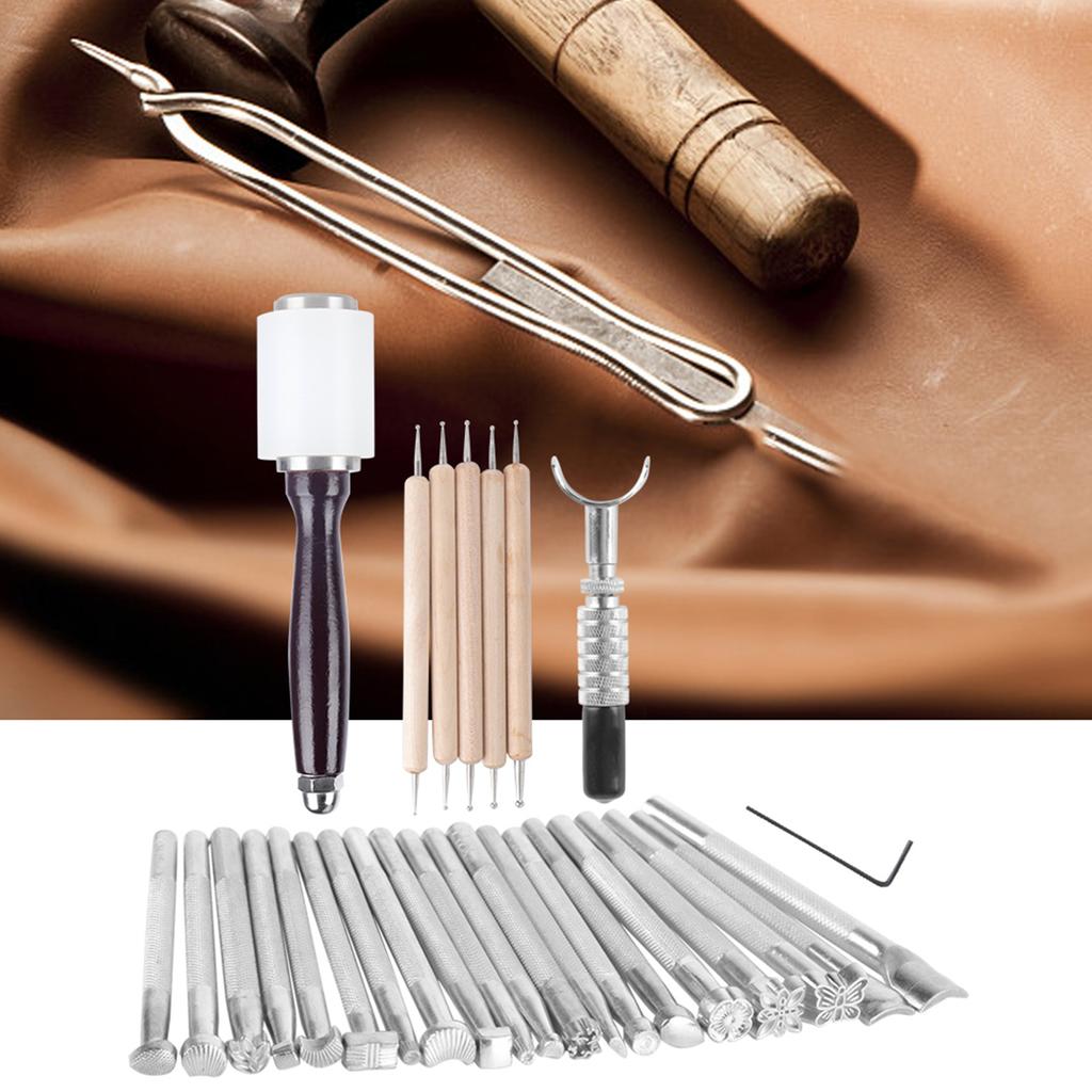 28PCS  Set Leather Working Tools Leather Craft Stamping Carving DIY Handmade Tool Kit
