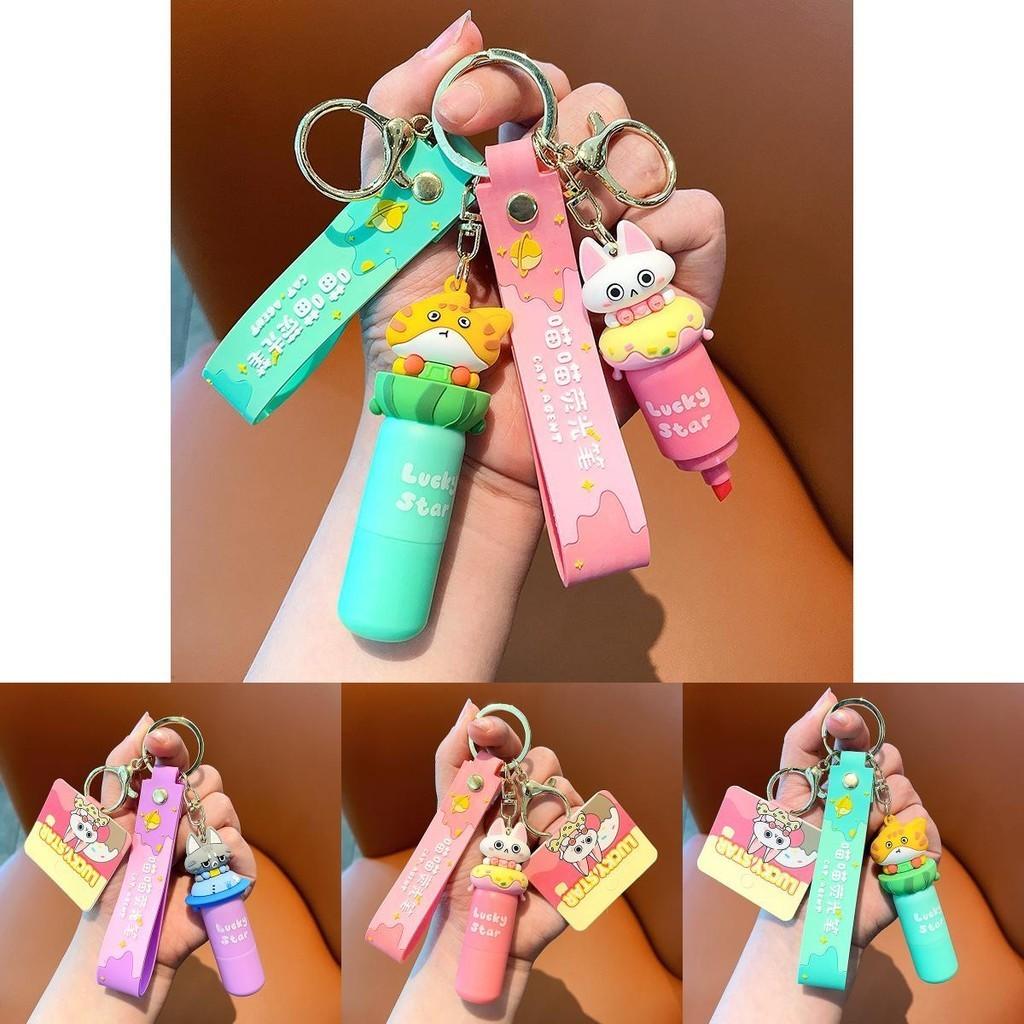 Fluorescent Pen Multifunctional Keychain Cute Cartoon Key Accessory For Gifts