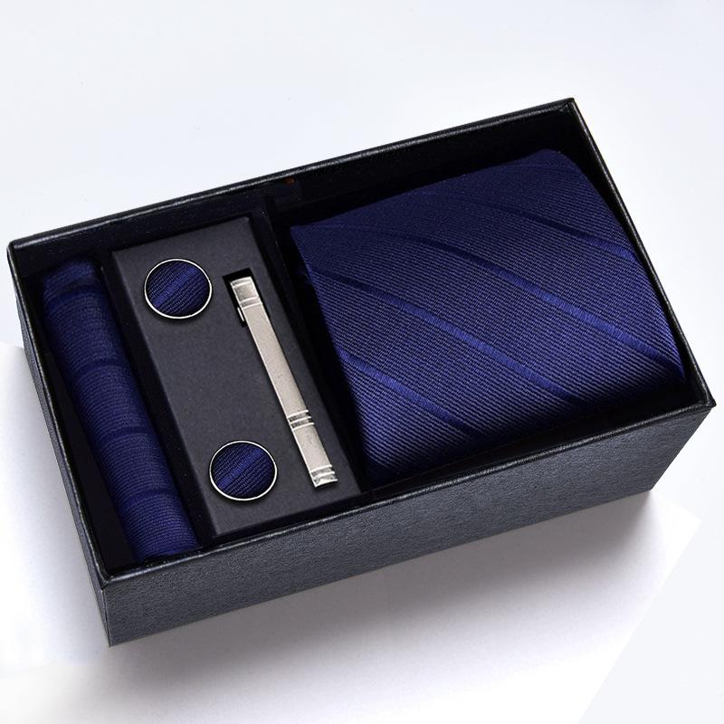 Men's Formal Tie Gift Box: Five-Piece Set with Logo, 8cm Striped Black for Weddings and Business 