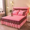 Crystal Velvet Princess Wedding Bedding Thicken Soft Bedspreads Lace Embroidered Bed Skirt Mattress Cover Pillowcases