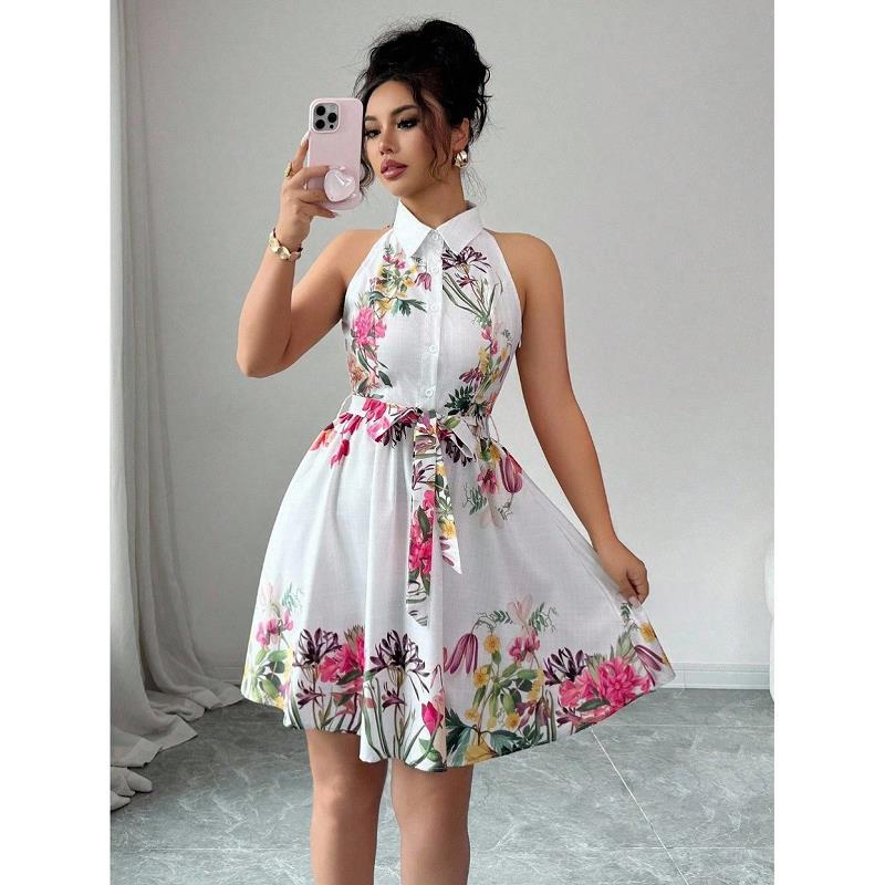 2026 summer new women s fashion printed lace-up dress, women s elegant casual dress women s spot S