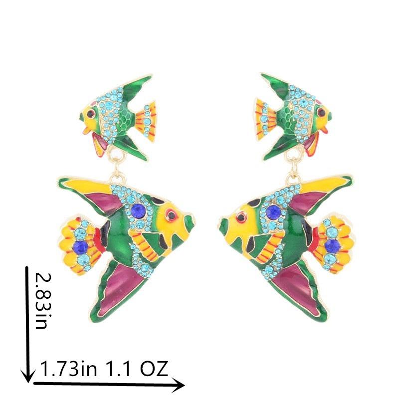 Exaggerated Vintage Tropical Fish Enamel Earrings Colorful Heavy-Metal Ear Jewelry from Mainland China Fashionable Accessory