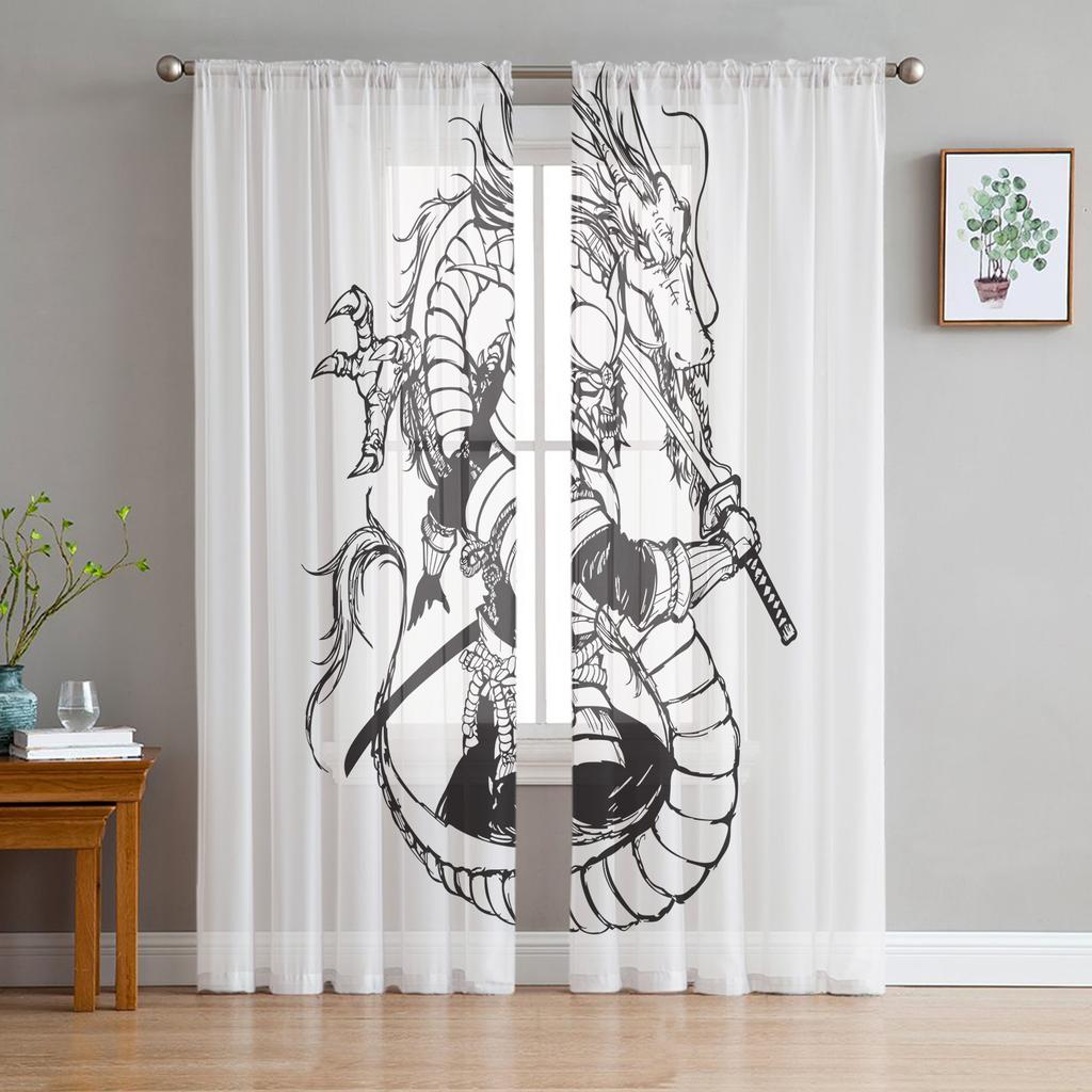 Japanese Anime Character Bushido Translucent Drapes ideal for Living Room Kitchen Tulle Windows Voile Yarn Curtains ideal for Bedroom Space Decor