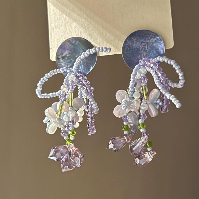 Orecchini Rotondi a Conchiglia Blu Sfumato - Design di Moda Lusso Leggero