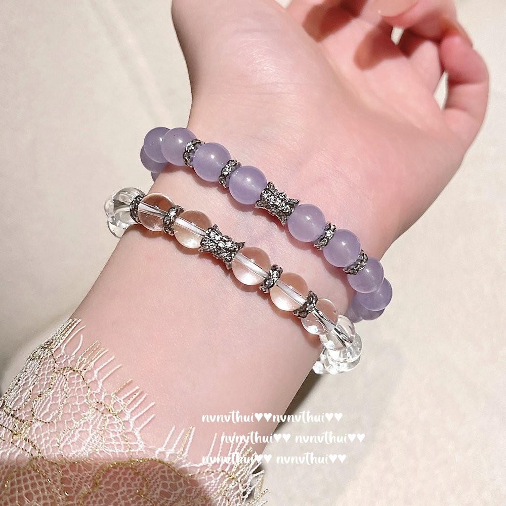 New Chinese Madagascar Purple Chalcedony Beaded Bracelet Concubine Smile Smoke Purple Small Waist Ice Bead Bracelet