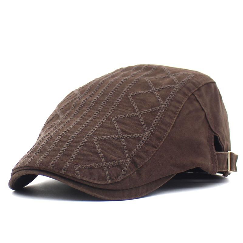 

Берет с вышивкой Chao, кепка с язычком в стиле ретро для мужчин и женщин, хлопковая уличная шляпа для путешествий вперед 56-58cn темно-коричневого