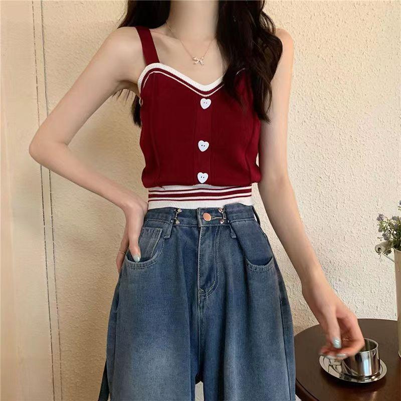 New Summer Casual and Versatile Knitted Suspender Vest for Women Wearing Sexy Sweet and Spicy Short Tops for Women