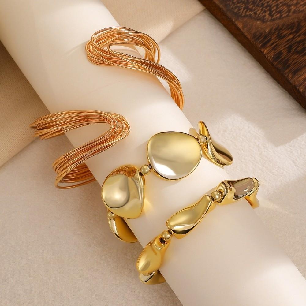 3 Pcs/Set Exaggerated Geometric Bangle Metal Women's Hand Bracelet Delicate Bracelet Set  Women