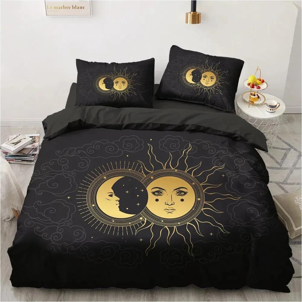 3D Black Only Gold Design Printed Duvet Cover Set Bohemia Luxury High-End Black Bedding Sets Quilt Comforter Cover Set Full Size