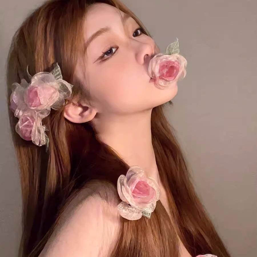 

High-End Mori Style Camellia Hair Clip - Dried Rose Fairy Hair Accessory for Women