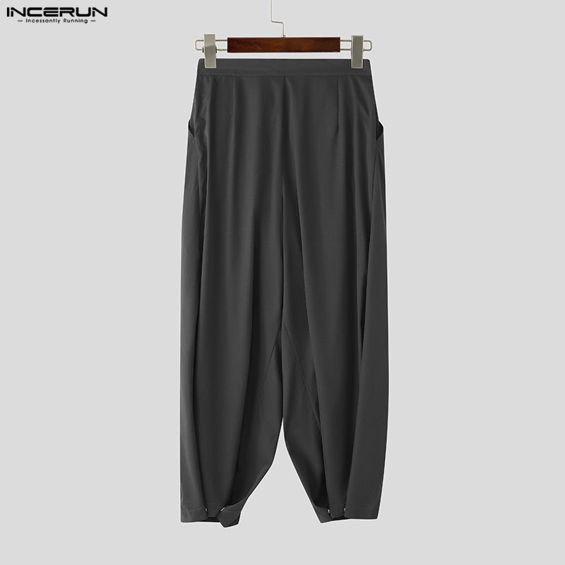 INCERUN Herren Unterteil Lässig mit Reißverschluss an der Taille Lange Baggy Haremshose