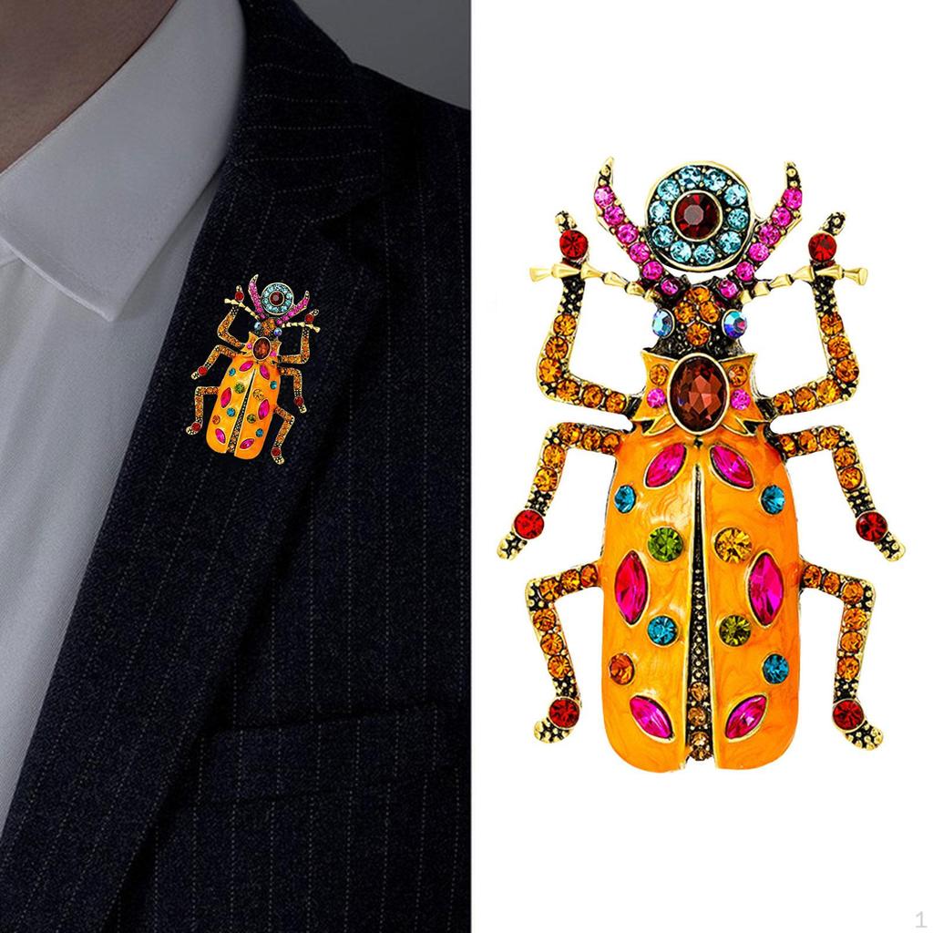 Rhinestone Beetle Brooches Cute Shine Pins for Weddings Suit Clothes Orange