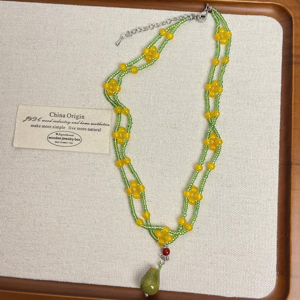 

Керамическое многослойное ожерелье-подвеска с бусинами из стекла, летняя универсальная цепочка на ключицу, темпераментная модная нишевая бижутерия