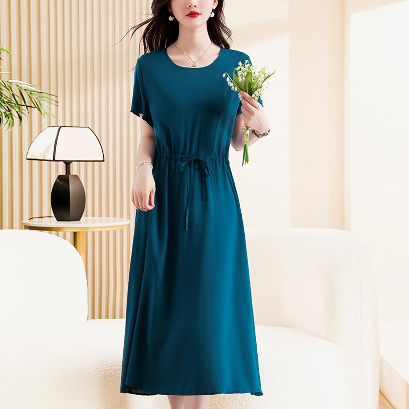 Elegante frauen Sommer Kleid Neue Beiläufige Dünne Kurzarm Lange Kleid Koreanischen Stil Schlank Vintage Kleidung