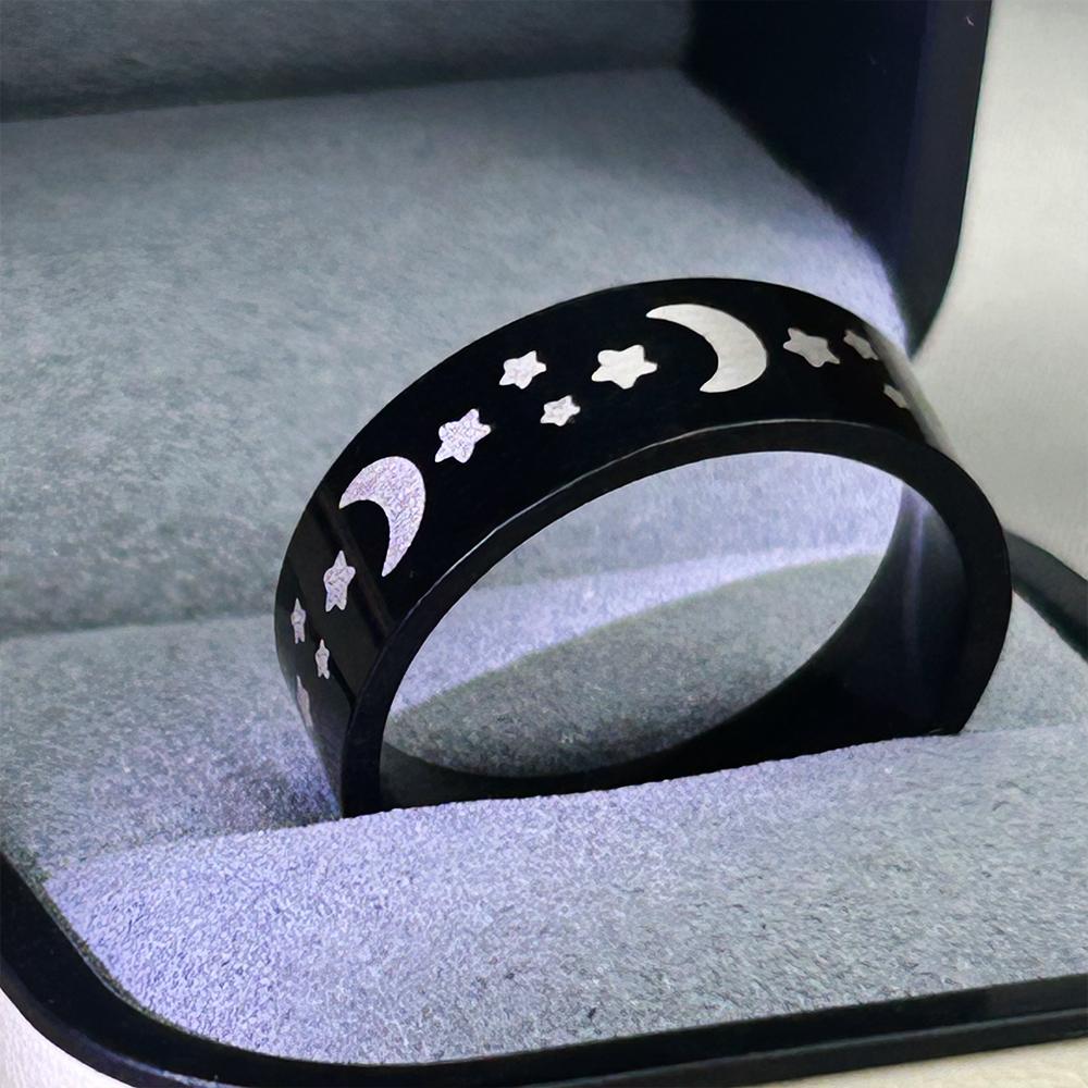 

Stainless Steel Moon and Star Jewelry Stylish Metal Celestial Women Ring Joyería Acero Inoxidable Mujer Gift New 6 чёрный