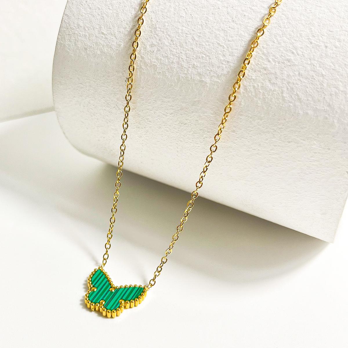 

ALTERA Роскошное ожерелье-подвеска из ракушки в виде бабочки для женщин, цепочка-чокер из нержавеющей стали с золотым покрытием, модный дизайн, циркон, подарок 45cm зелёный