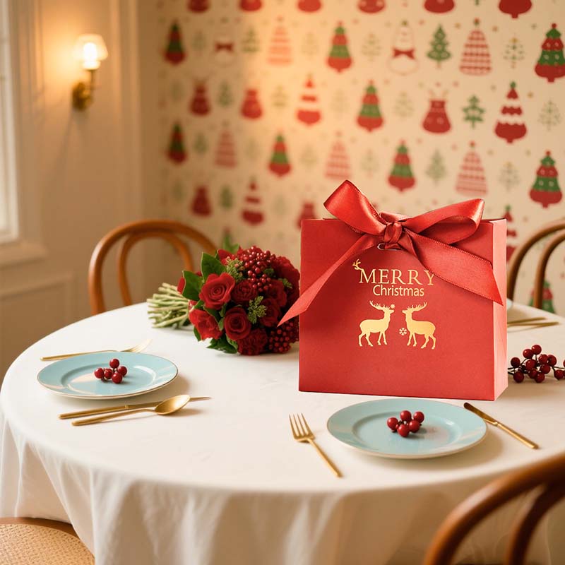 WTEMPO Christmas Ribbon Bow Gift Boxes Christmas Party Decor Packaging Boxes DIY Foldable Paper Bags Perfect for Halloween New Year