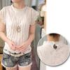 Plus Size Women Fashion Lace Crochet Short Sleeve Round Neck Blouse Shirt Top