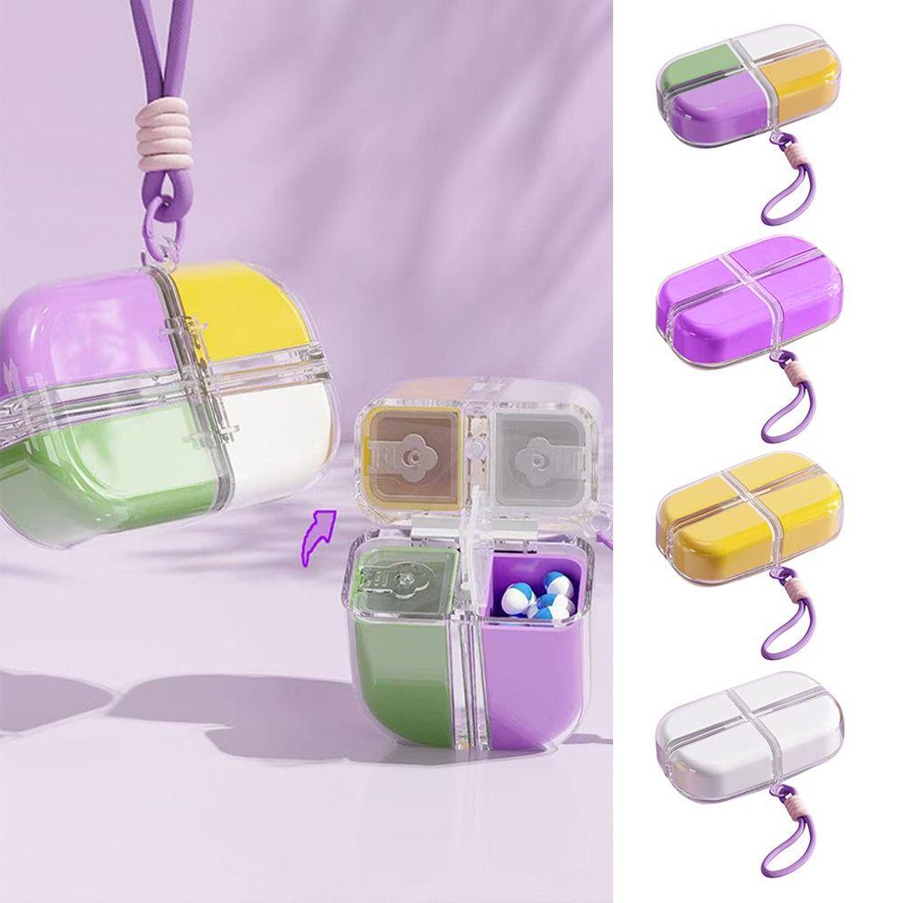 Magnetic Magic Cube Medicine Box Moisture-Proof Sealed Pill Organizer 4 Grids with Lanyard Tablet Container for Home&Travel
